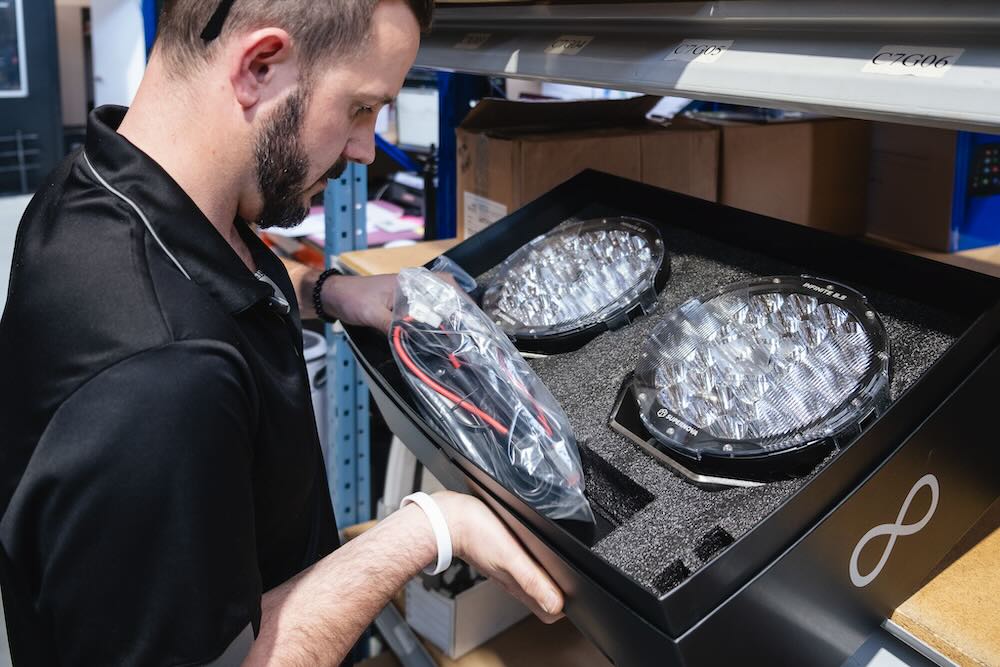 LED car lighting being unpacked in our Perth workshop