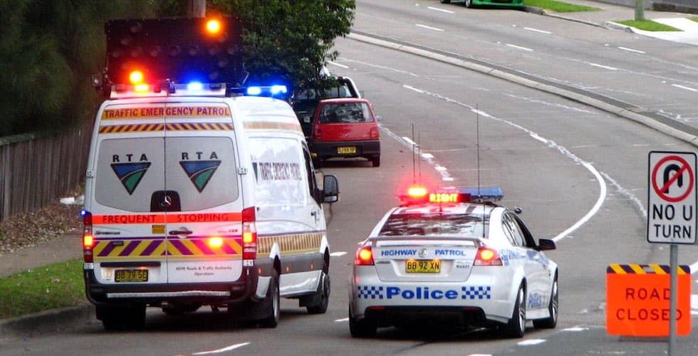Emergency vehicles with their lights on in Australia