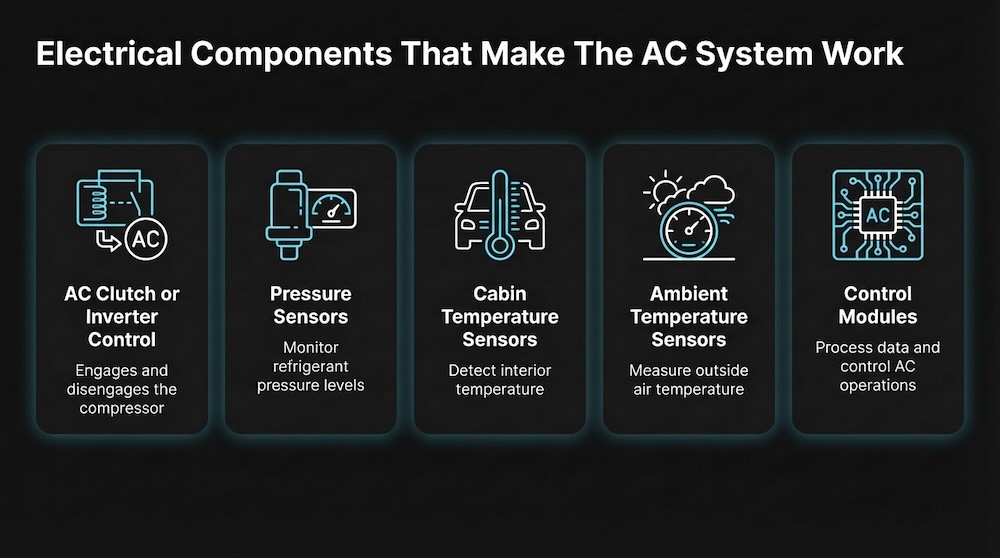 Infographic showing the electrical components in a car AC
