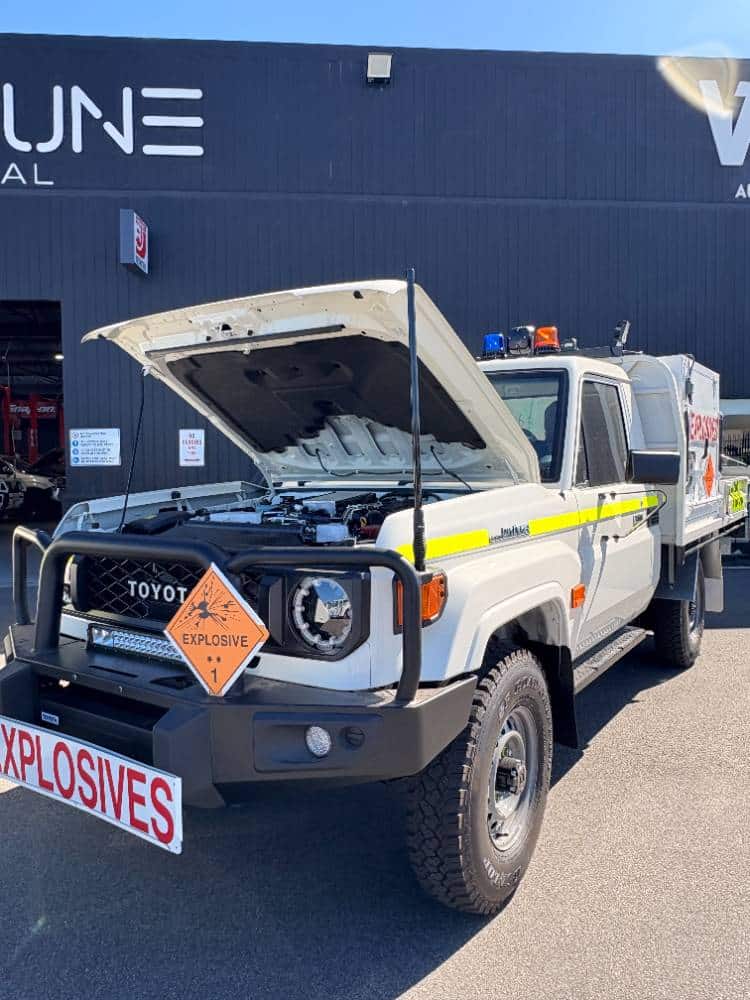 Mine spec vehicle fitted out with engine open