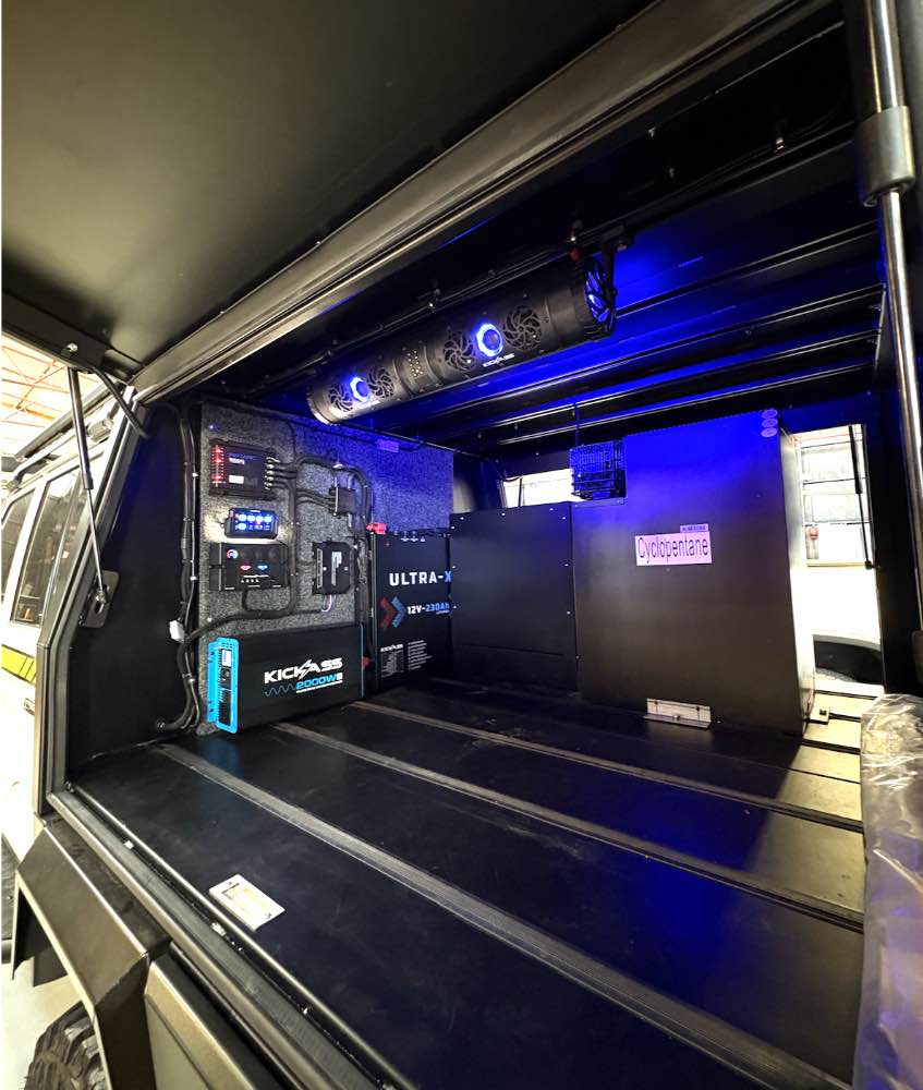 Interior of a trade vehicle's dual battery setup