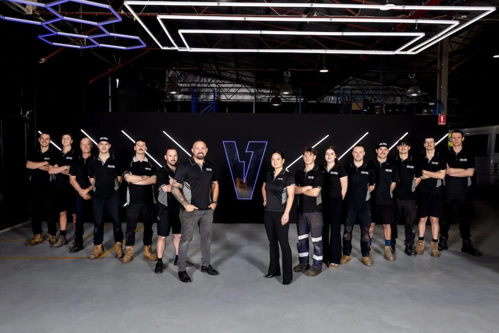 Voltaic auto electricians team photo in their Welshpool workshop