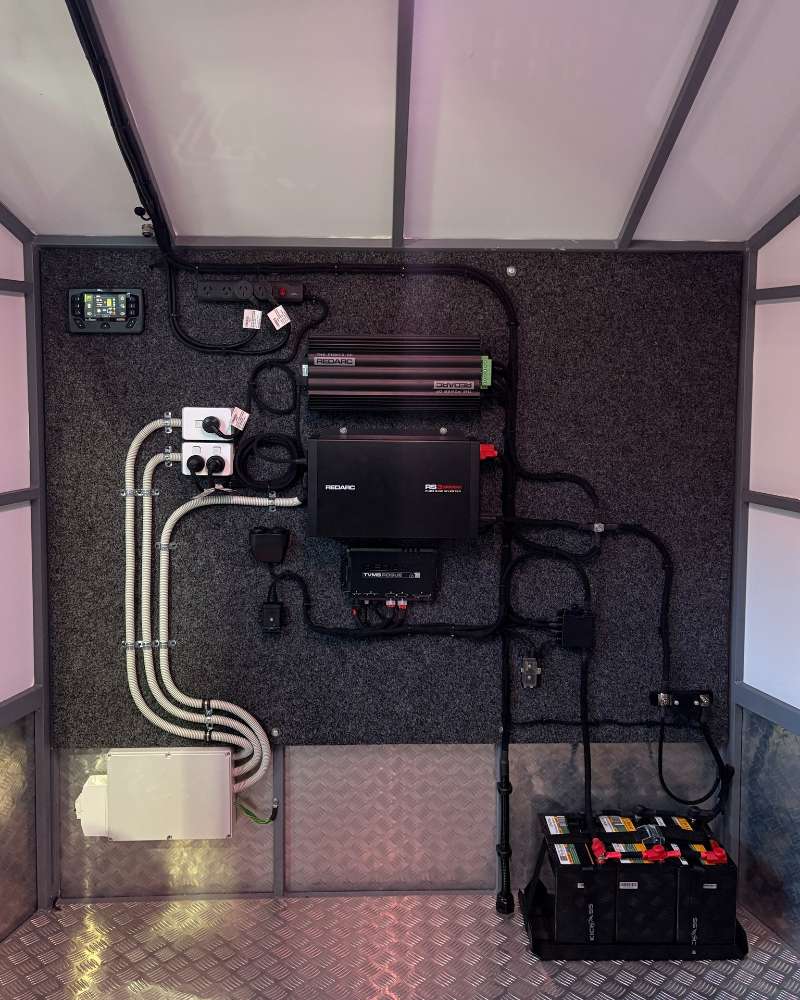 Voltaic solar setup from the inside of a trailer